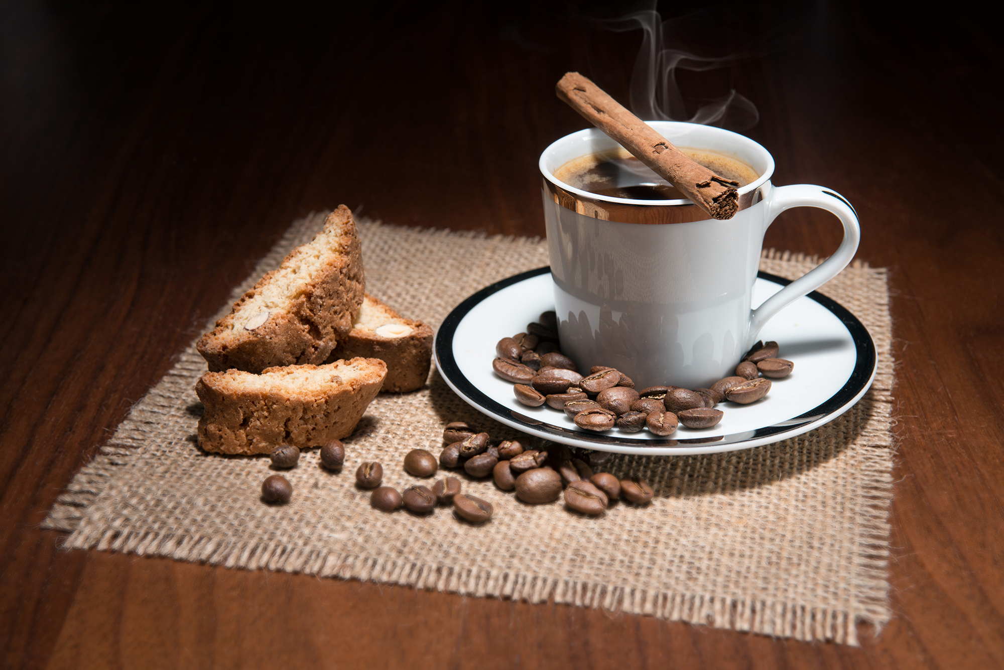 Coffee cup, biscuits & beans